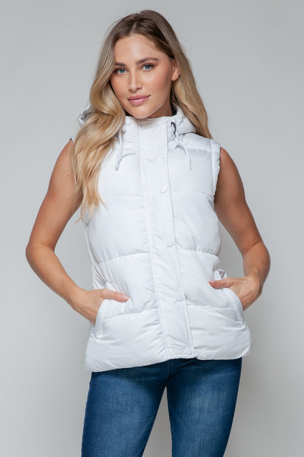 SNOBBISH - Snap and Zip Closure Hooded Vest in White Chiseled Stone