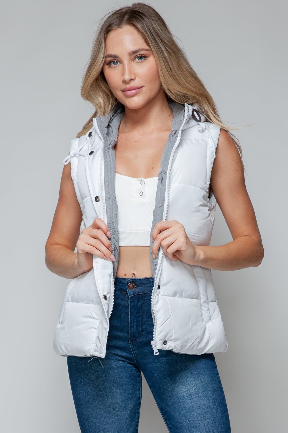 SNOBBISH - Snap and Zip Closure Hooded Vest in White Chiseled Stone