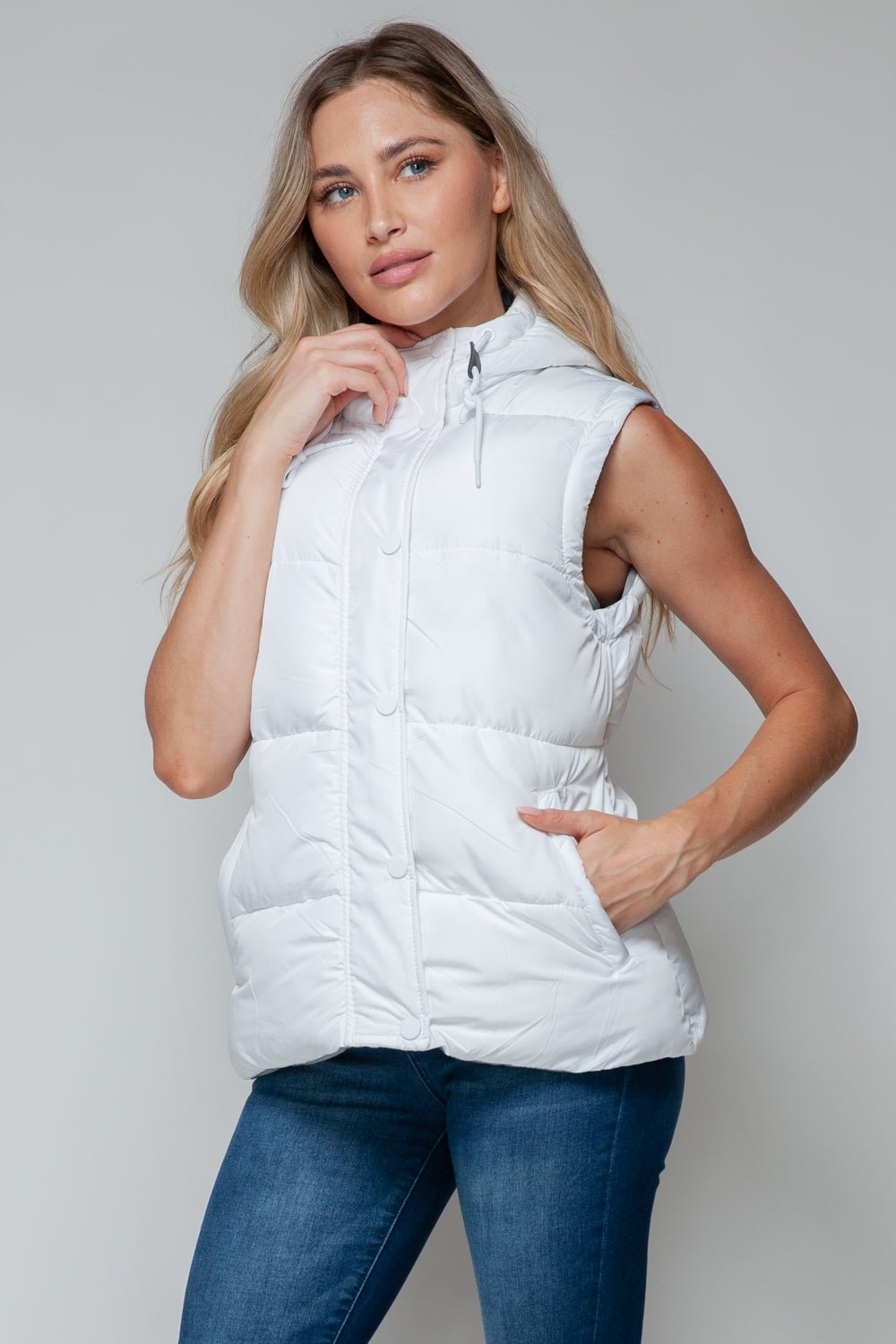 SNOBBISH - Snap and Zip Closure Hooded Vest in White Chiseled Stone