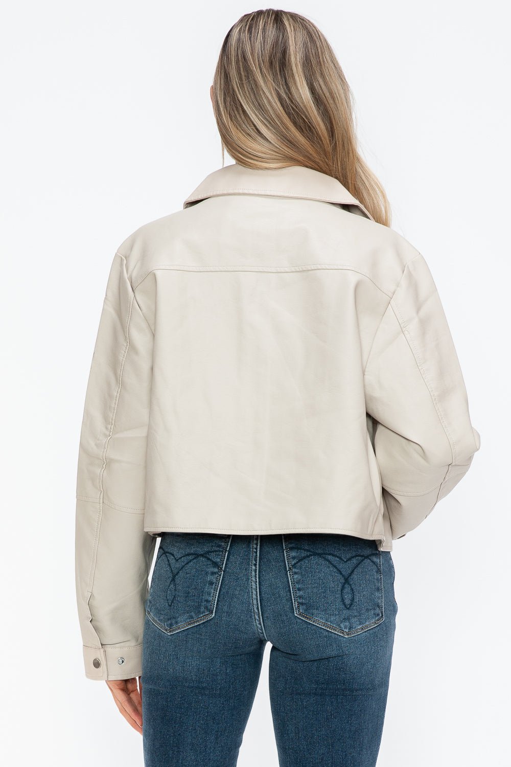 SNOBBISH - Snap Down Vegan Leather Jacket in Sand