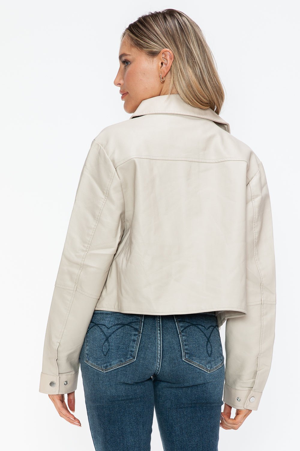 SNOBBISH - Snap Down Vegan Leather Jacket in Sand