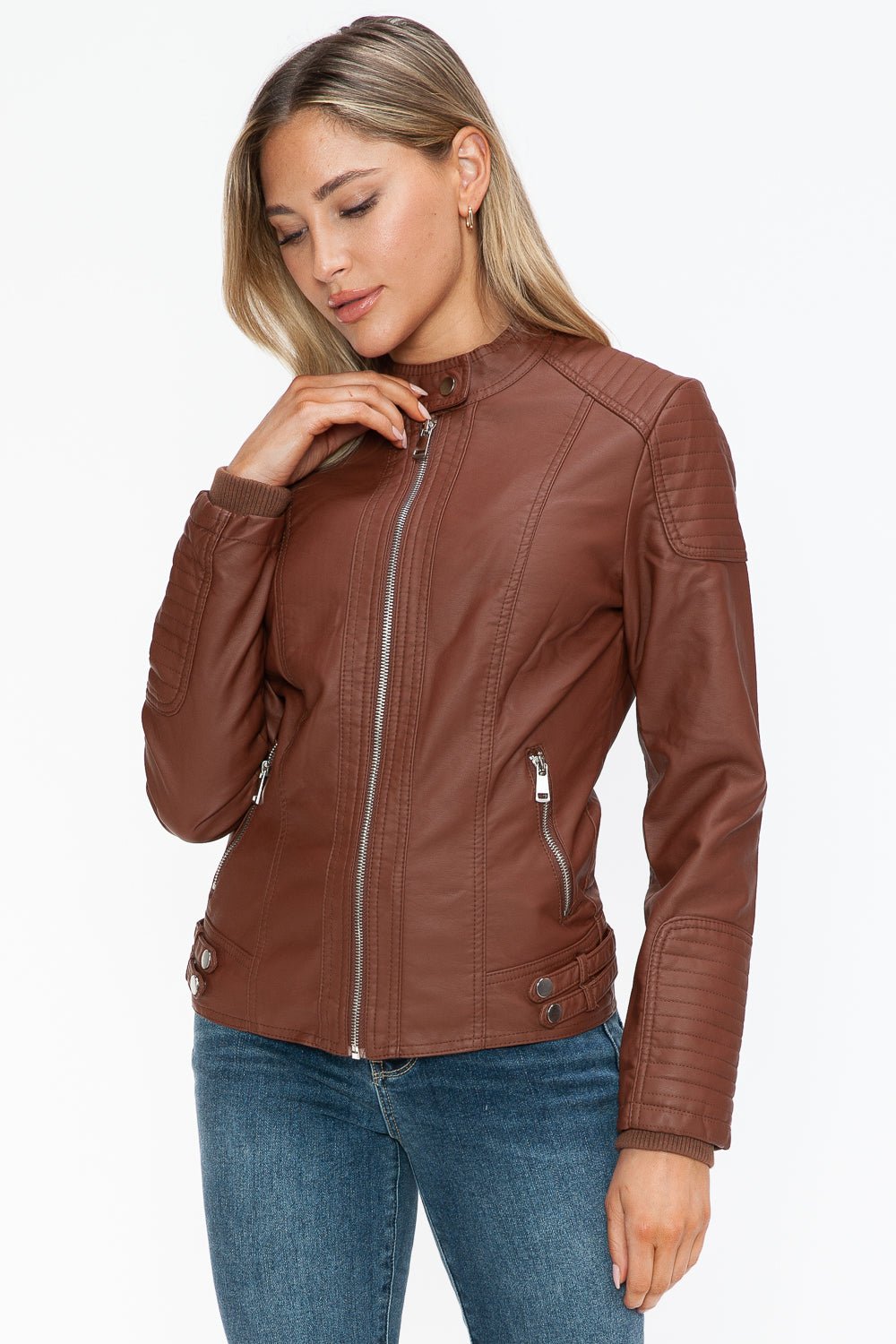 SNOBBISH - Vegan Leather Biker Jacket in Brandy