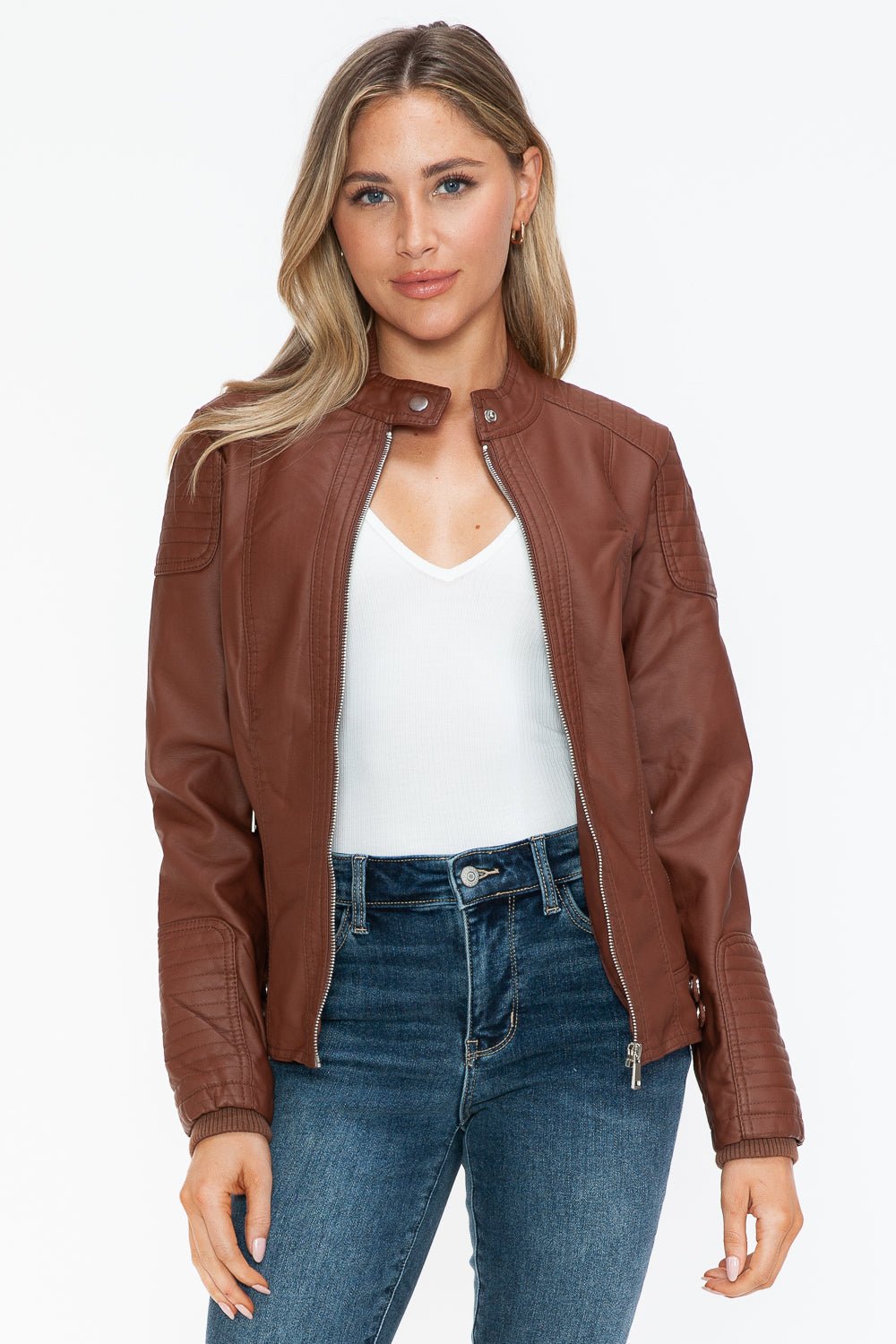 SNOBBISH - Vegan Leather Biker Jacket in Brandy