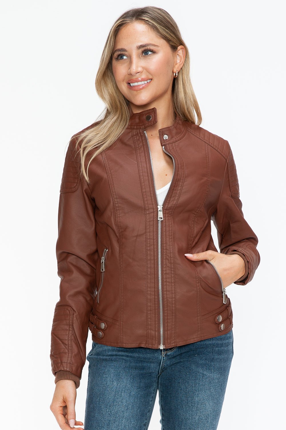 SNOBBISH - Vegan Leather Biker Jacket in Brandy