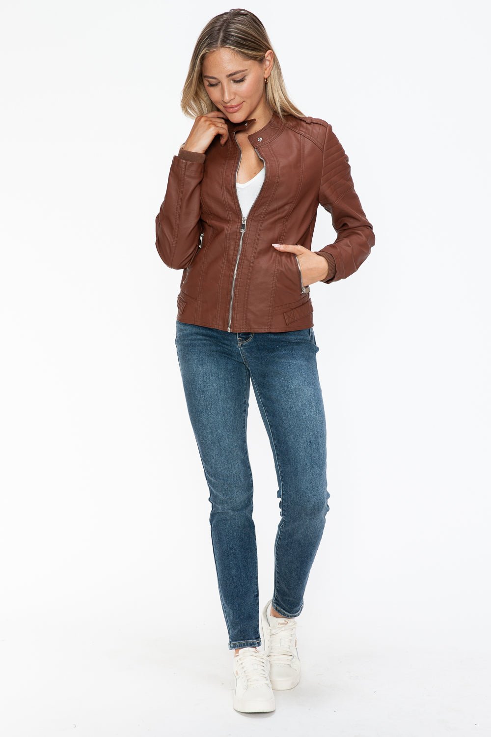 SNOBBISH - Vegan Leather Biker Jacket in Brandy