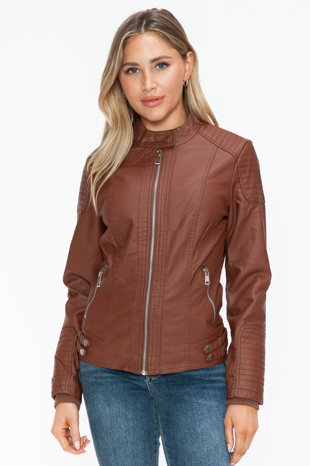 SNOBBISH - Vegan Leather Biker Jacket in Brandy