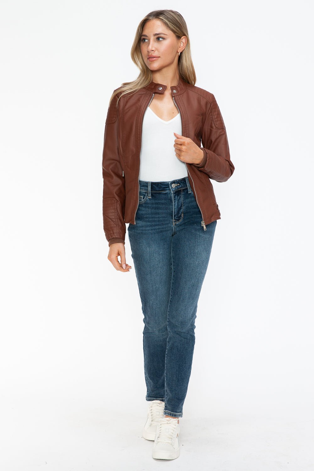 SNOBBISH - Vegan Leather Biker Jacket in Brandy