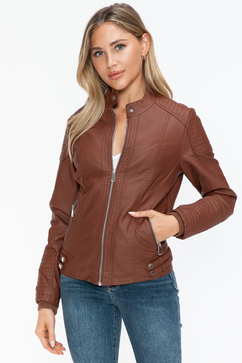 SNOBBISH - Vegan Leather Biker Jacket in Brandy