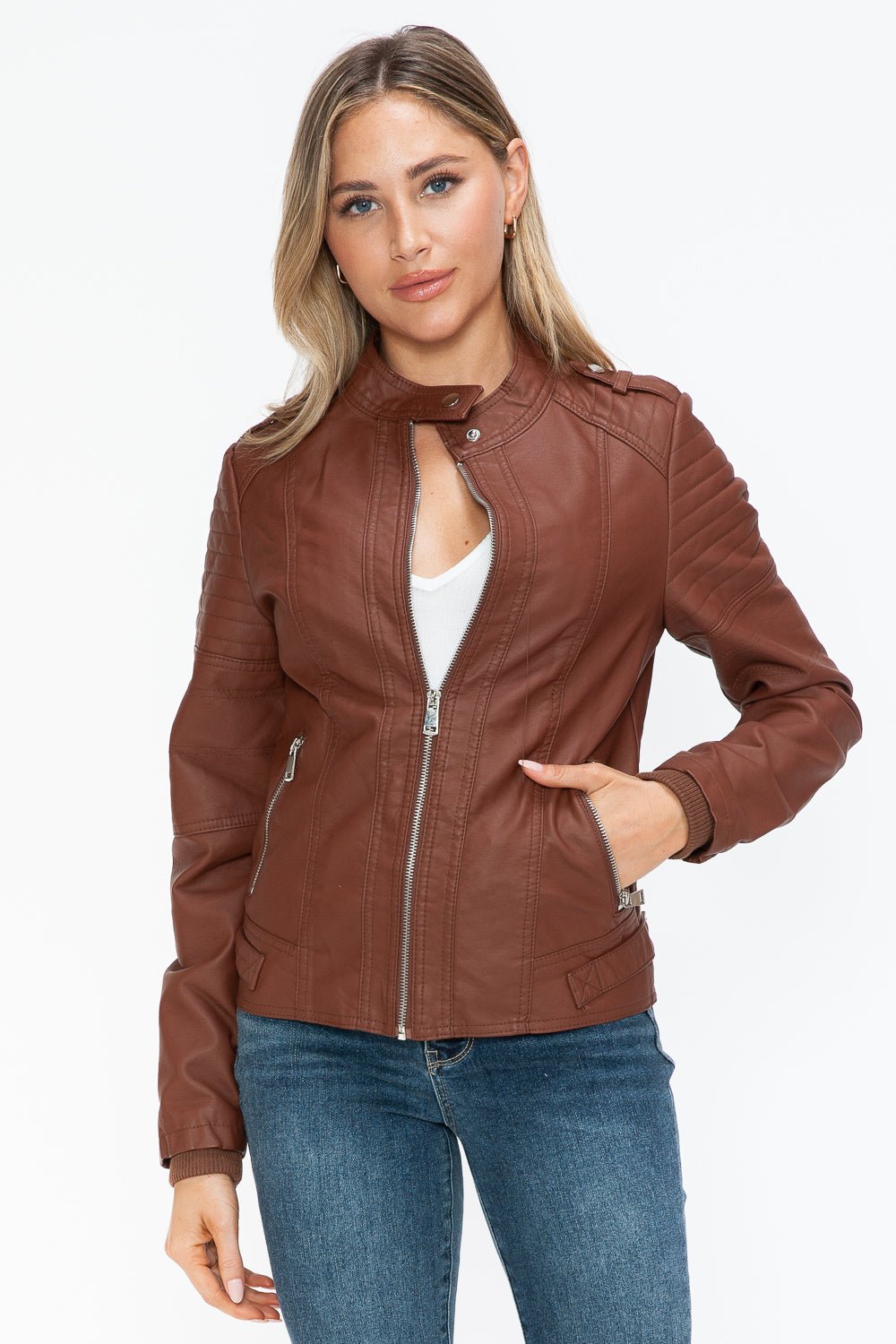 SNOBBISH - Vegan Leather Biker Jacket in Brandy