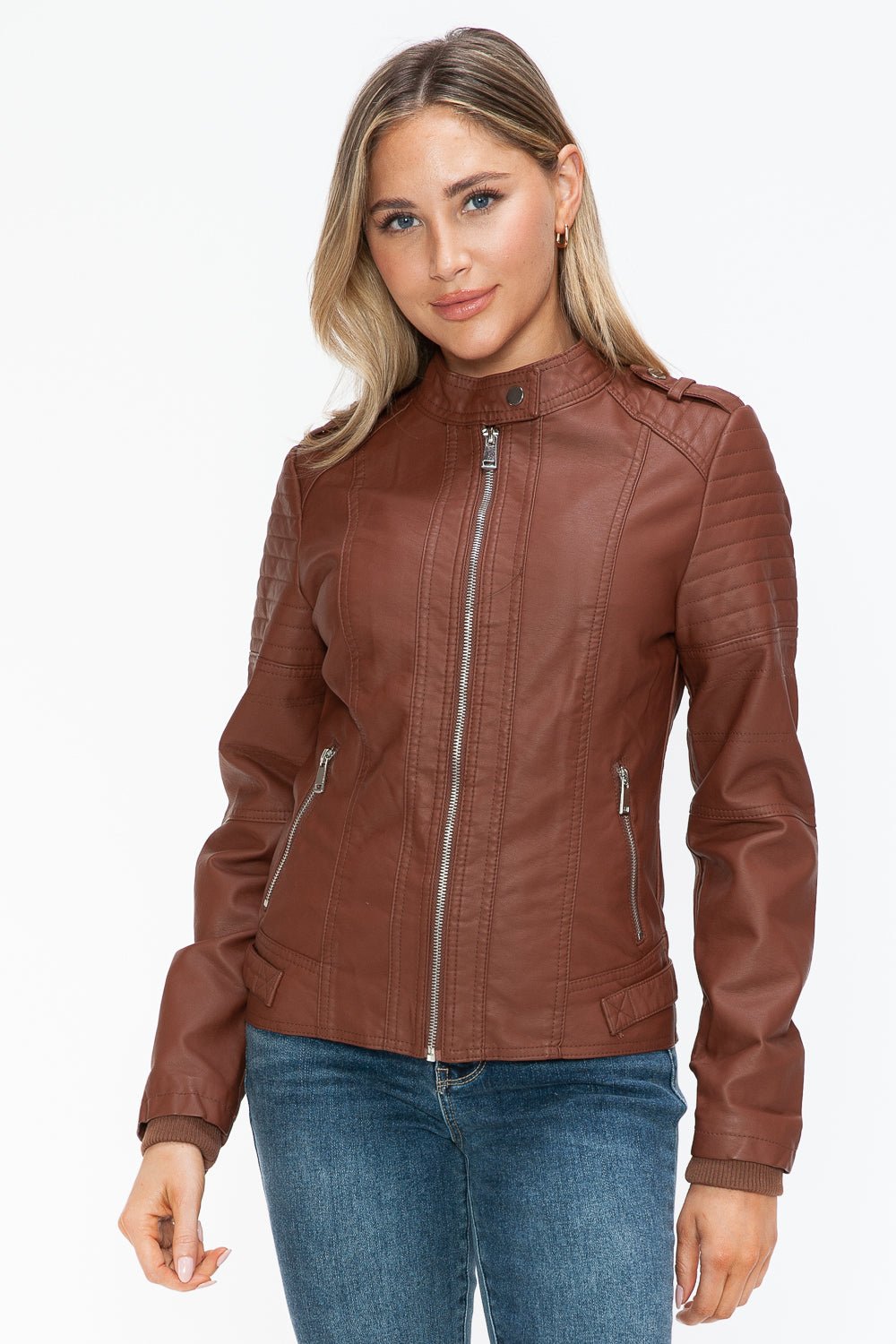 SNOBBISH - Vegan Leather Biker Jacket in Brandy