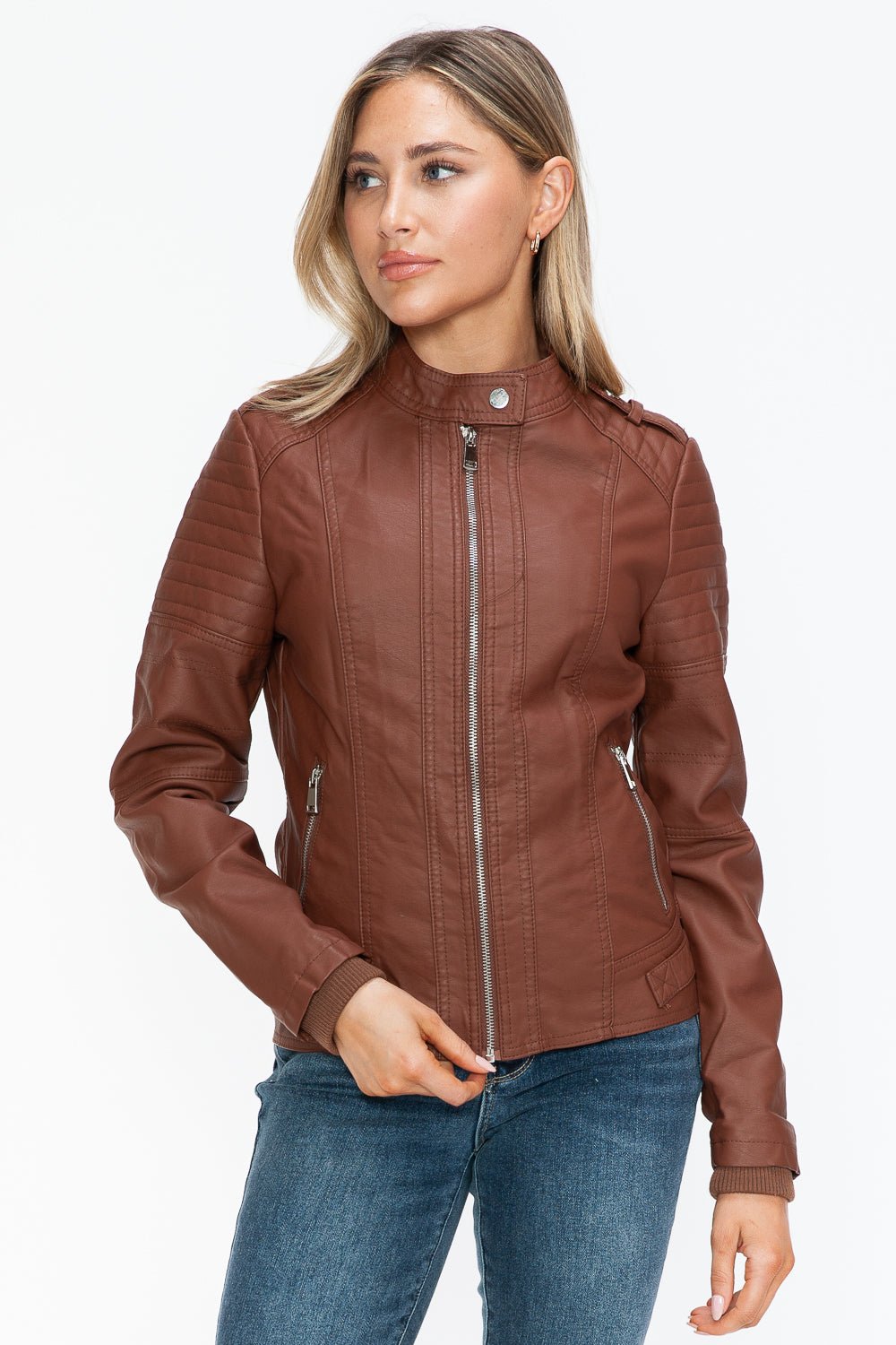 SNOBBISH - Vegan Leather Biker Jacket in Brandy