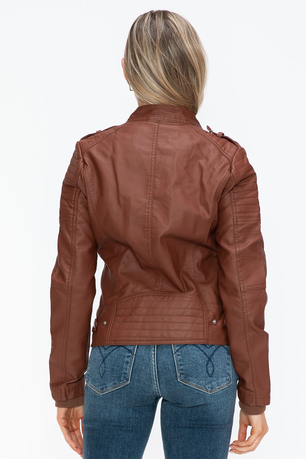 SNOBBISH - Vegan Leather Biker Jacket in Brandy