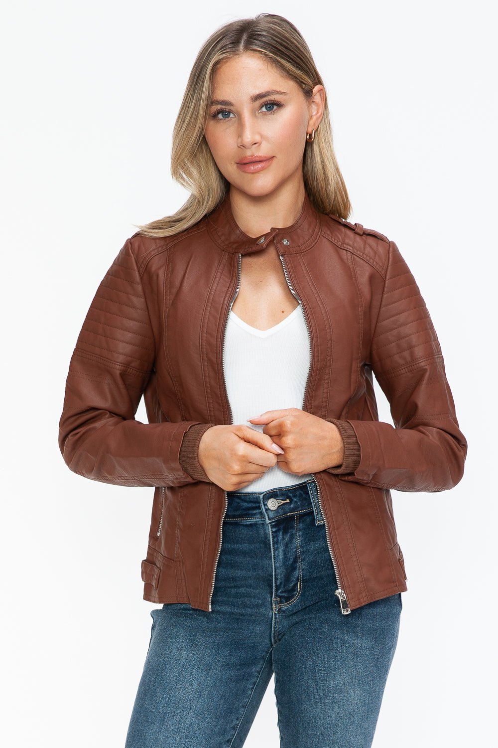 SNOBBISH - Vegan Leather Biker Jacket in Brandy