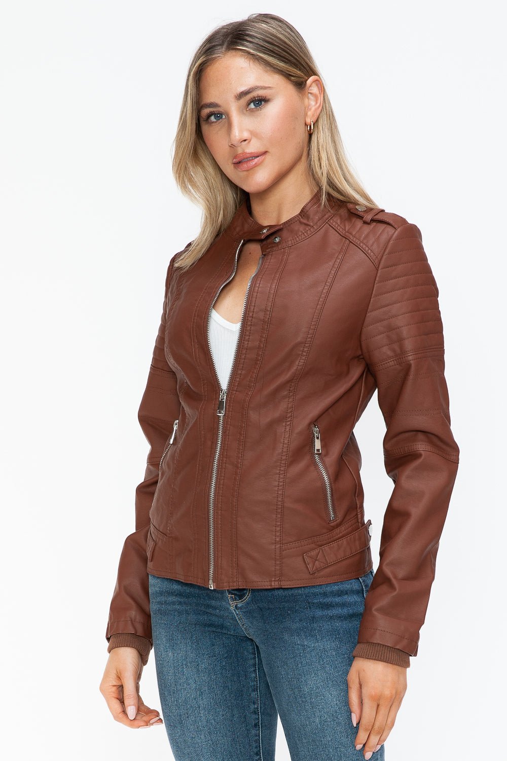 SNOBBISH - Vegan Leather Biker Jacket in Brandy