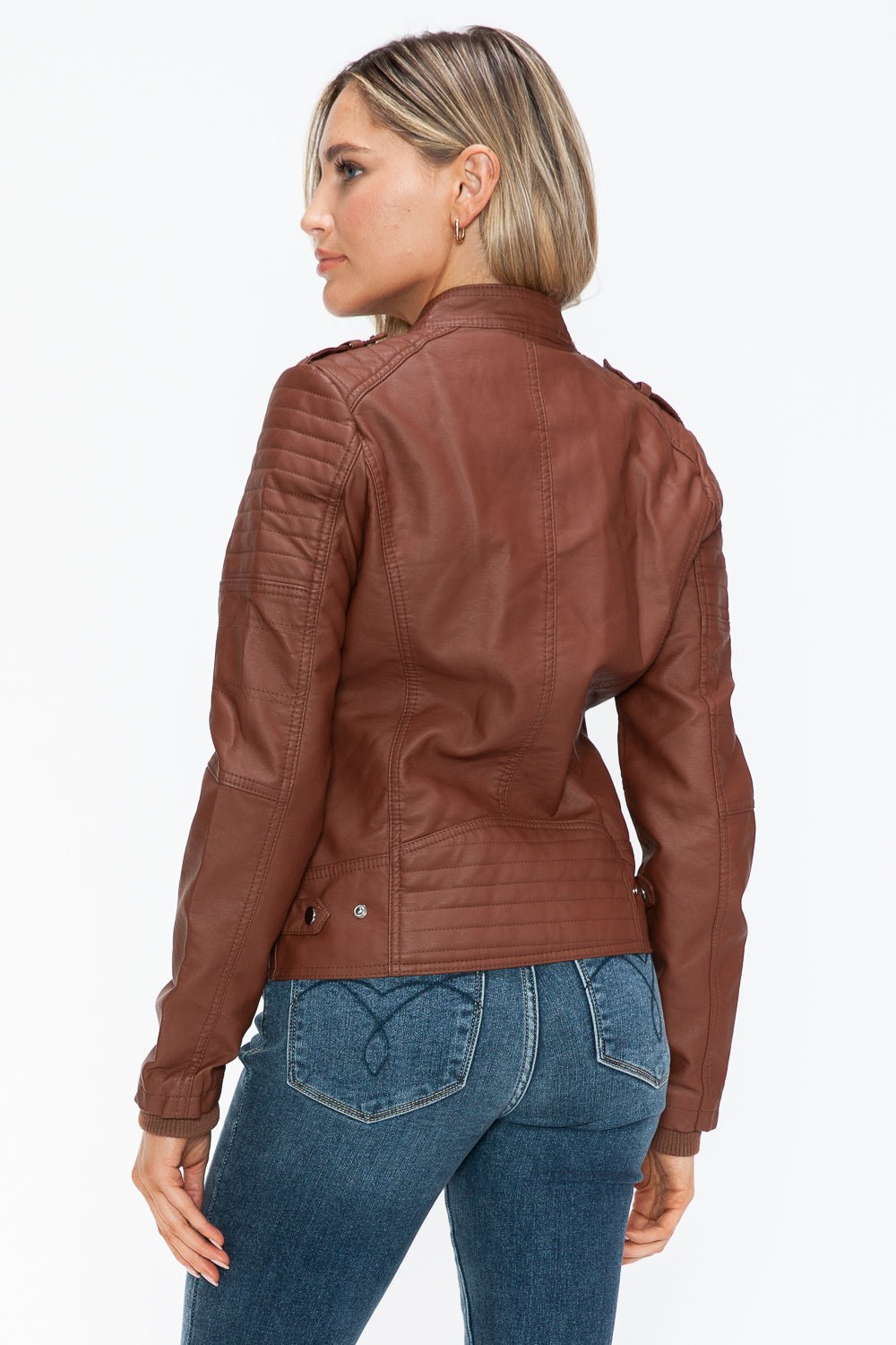 SNOBBISH - Vegan Leather Biker Jacket in Brandy