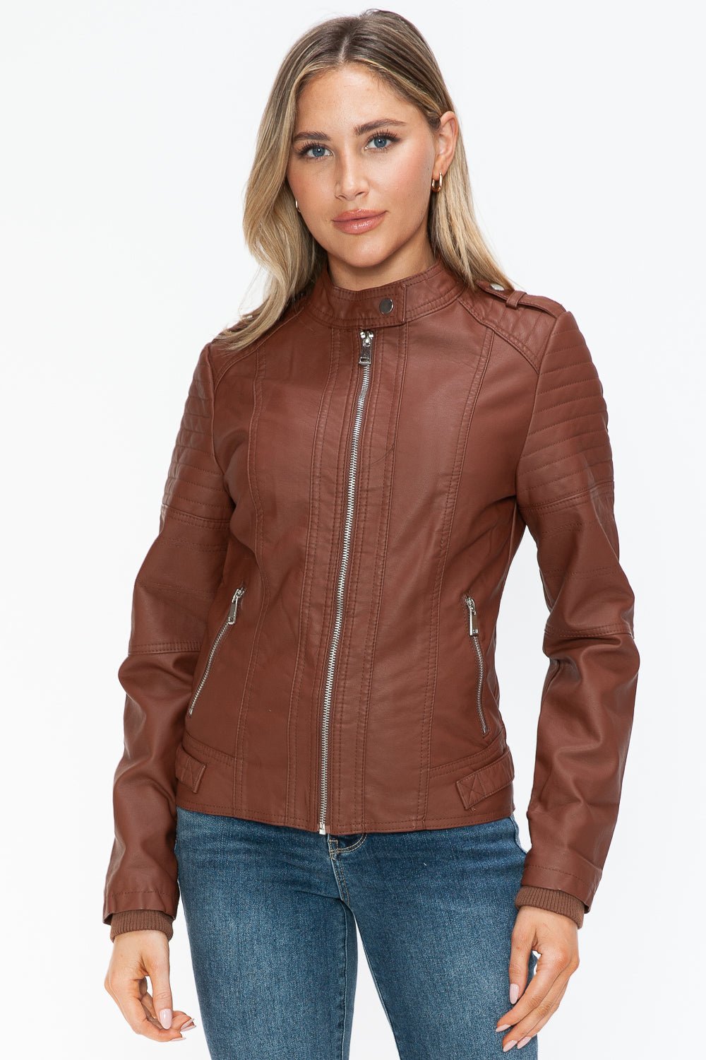 SNOBBISH - Vegan Leather Biker Jacket in Brandy