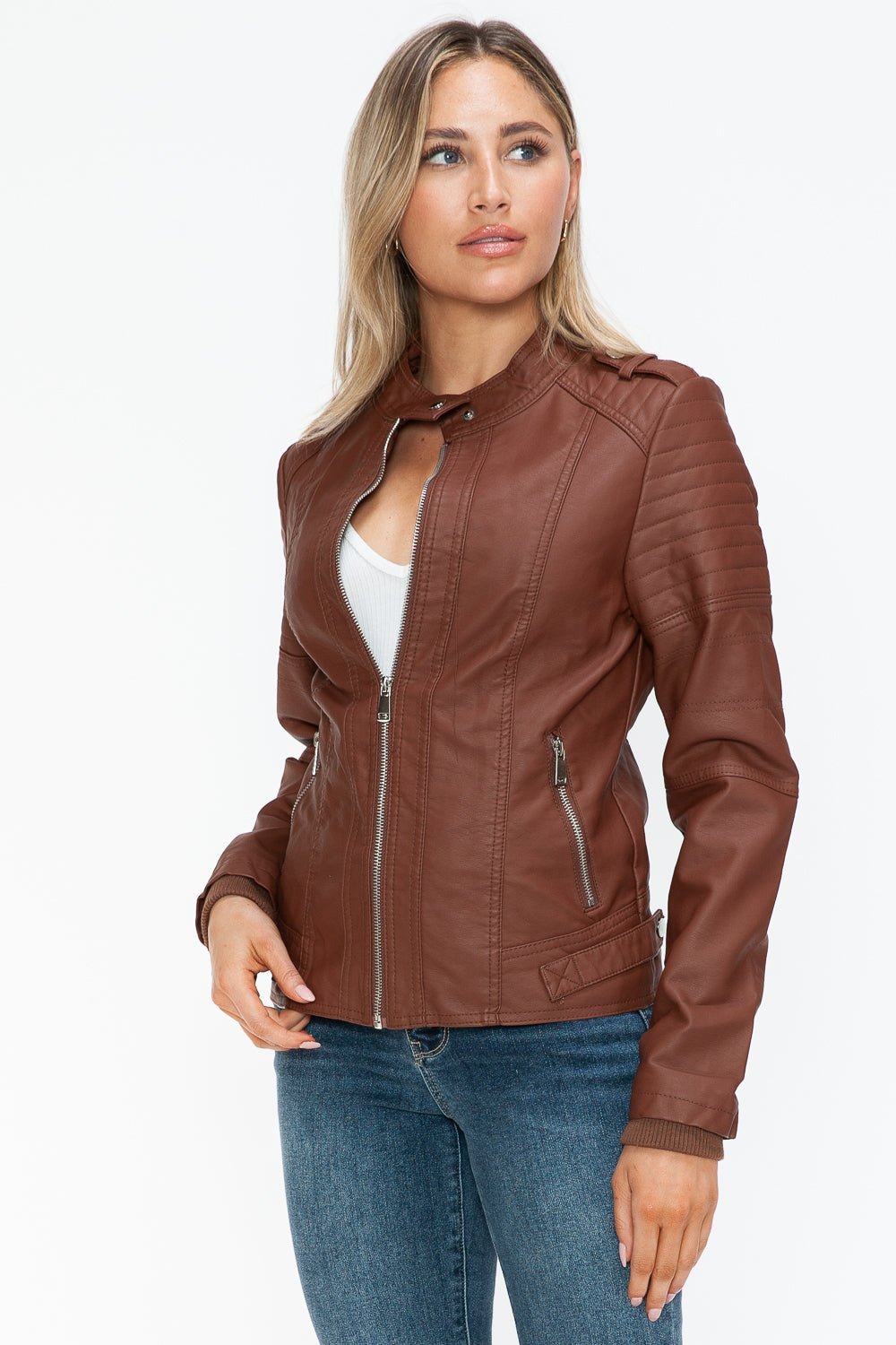 SNOBBISH - Vegan Leather Biker Jacket in Brandy