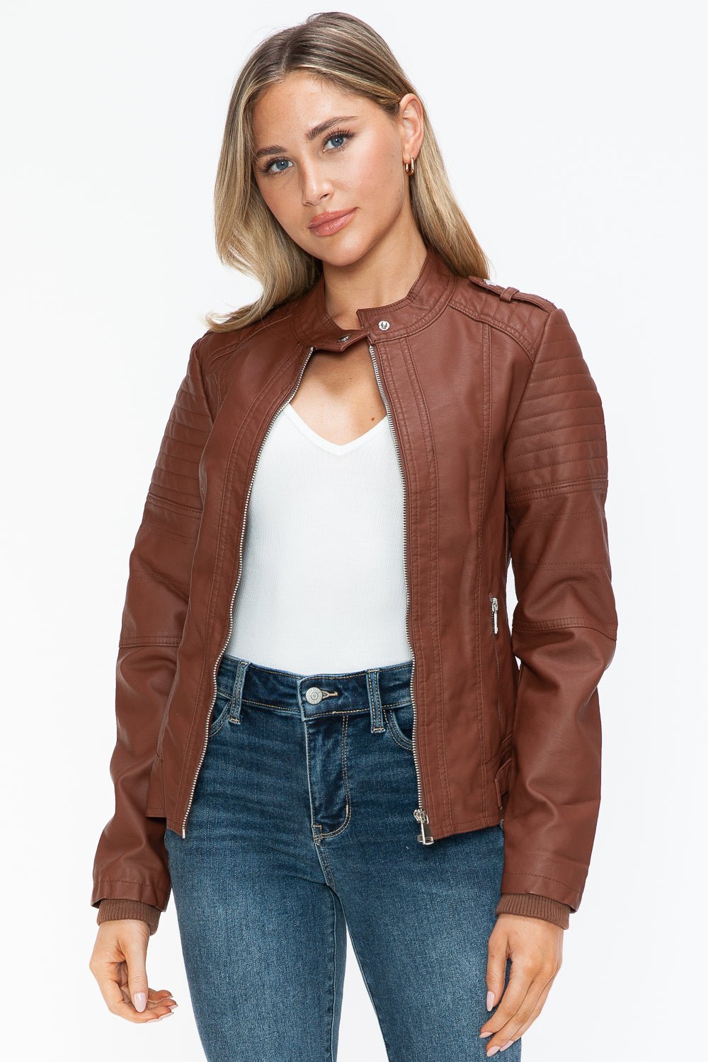 SNOBBISH - Vegan Leather Biker Jacket in Brandy