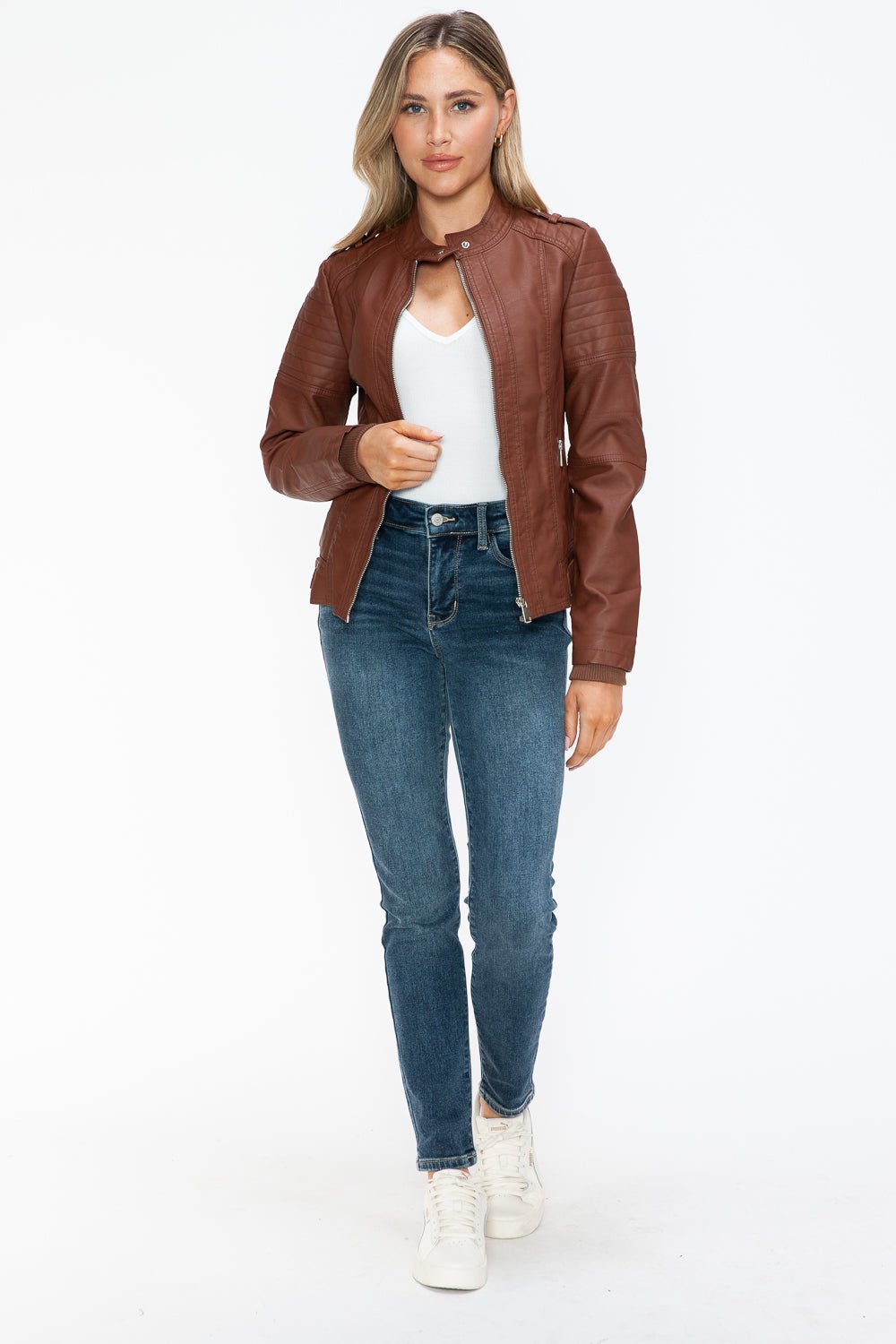 SNOBBISH - Vegan Leather Biker Jacket in Brandy