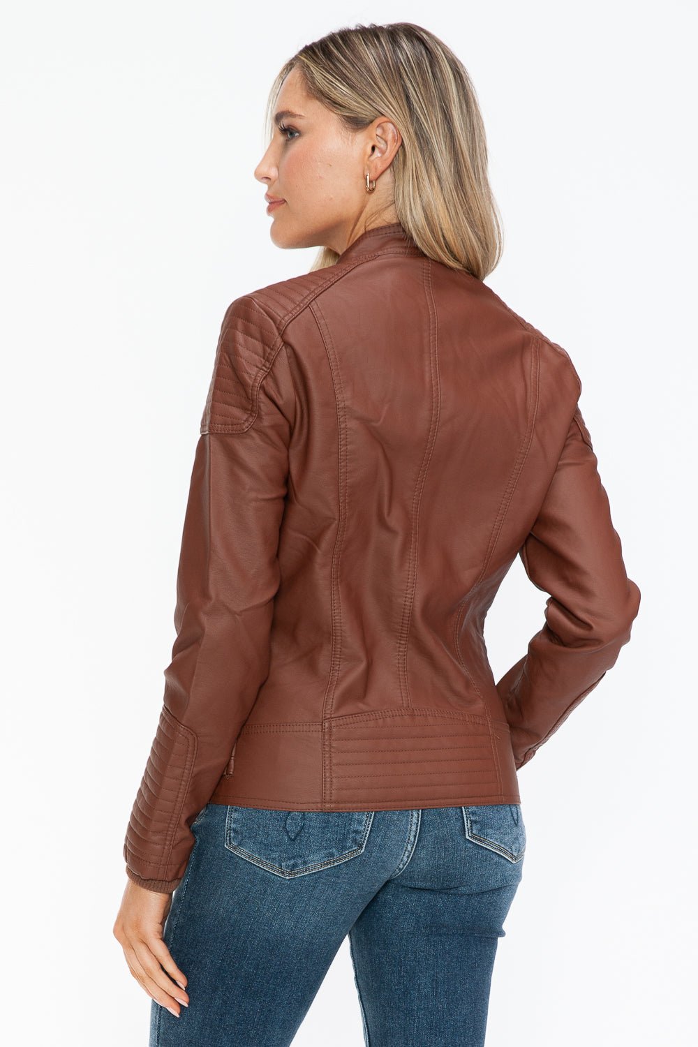 SNOBBISH - Vegan Leather Biker Jacket in Brandy