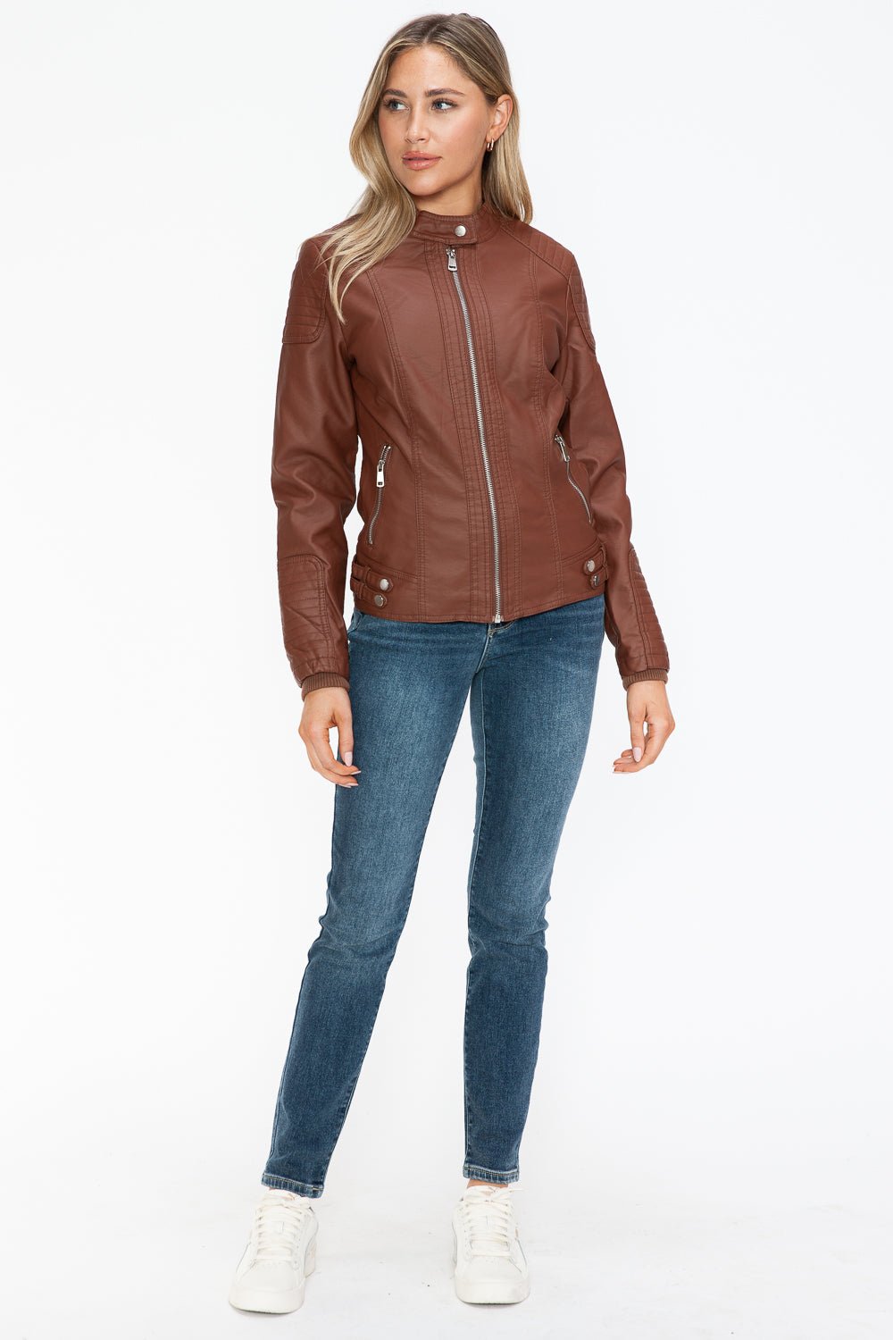 SNOBBISH - Vegan Leather Biker Jacket in Brandy