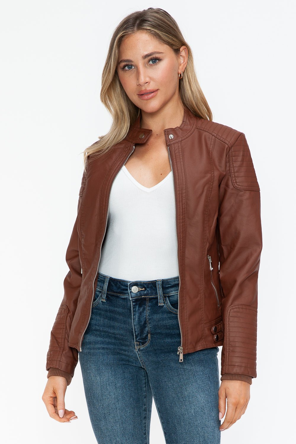 SNOBBISH - Vegan Leather Biker Jacket in Brandy