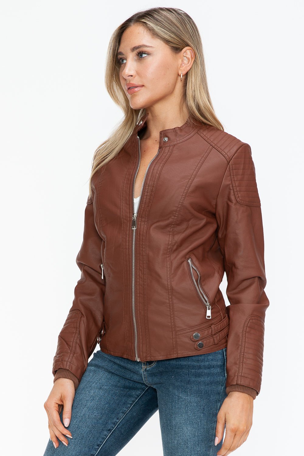 SNOBBISH - Vegan Leather Biker Jacket in Brandy