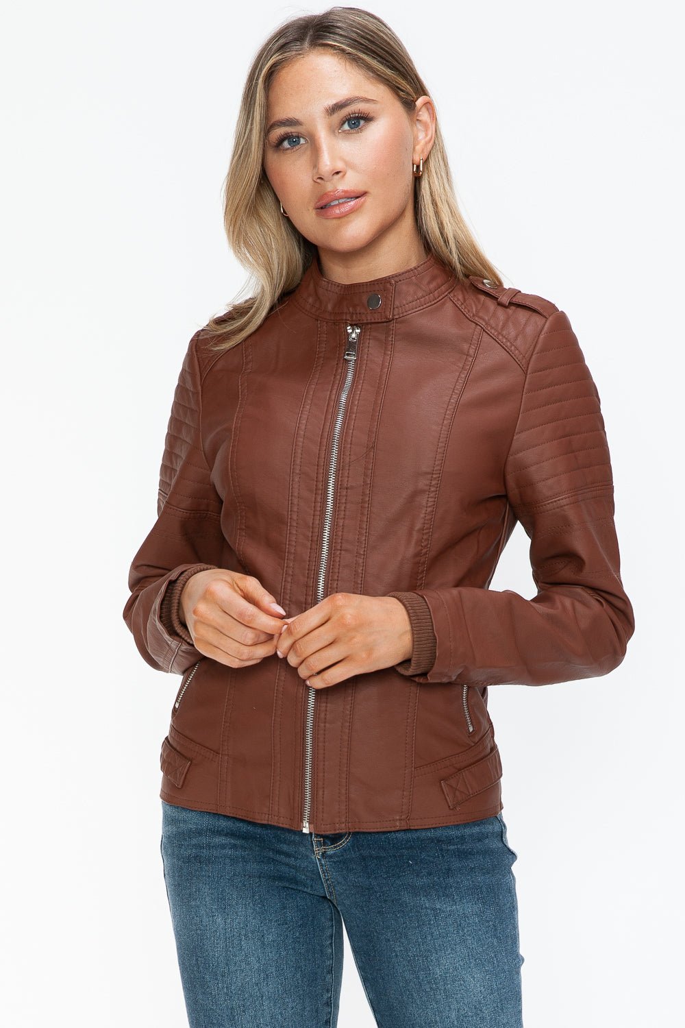 SNOBBISH - Vegan Leather Biker Jacket in Brandy