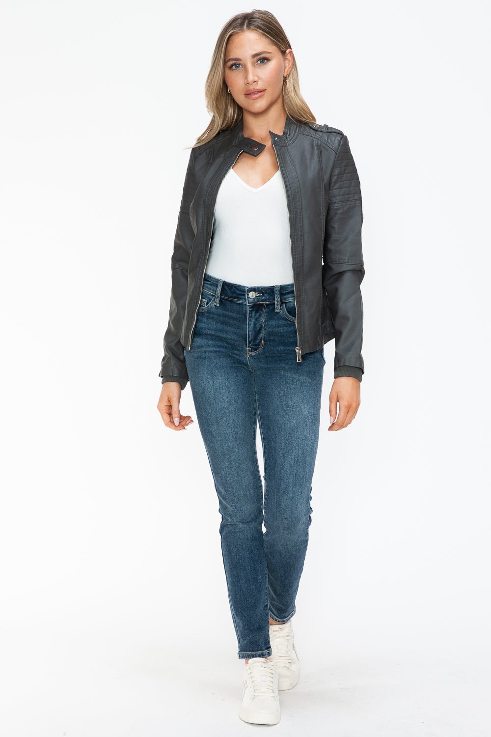 SNOBBISH - Vegan Leather Biker Jacket in Charcoal