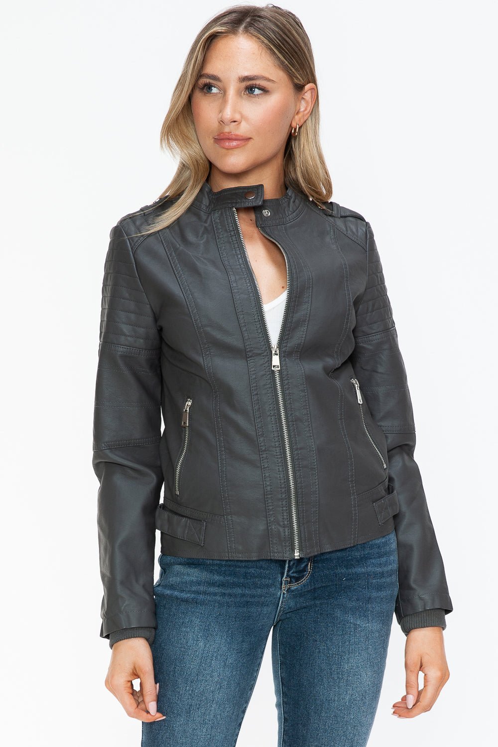 SNOBBISH - Vegan Leather Biker Jacket in Charcoal