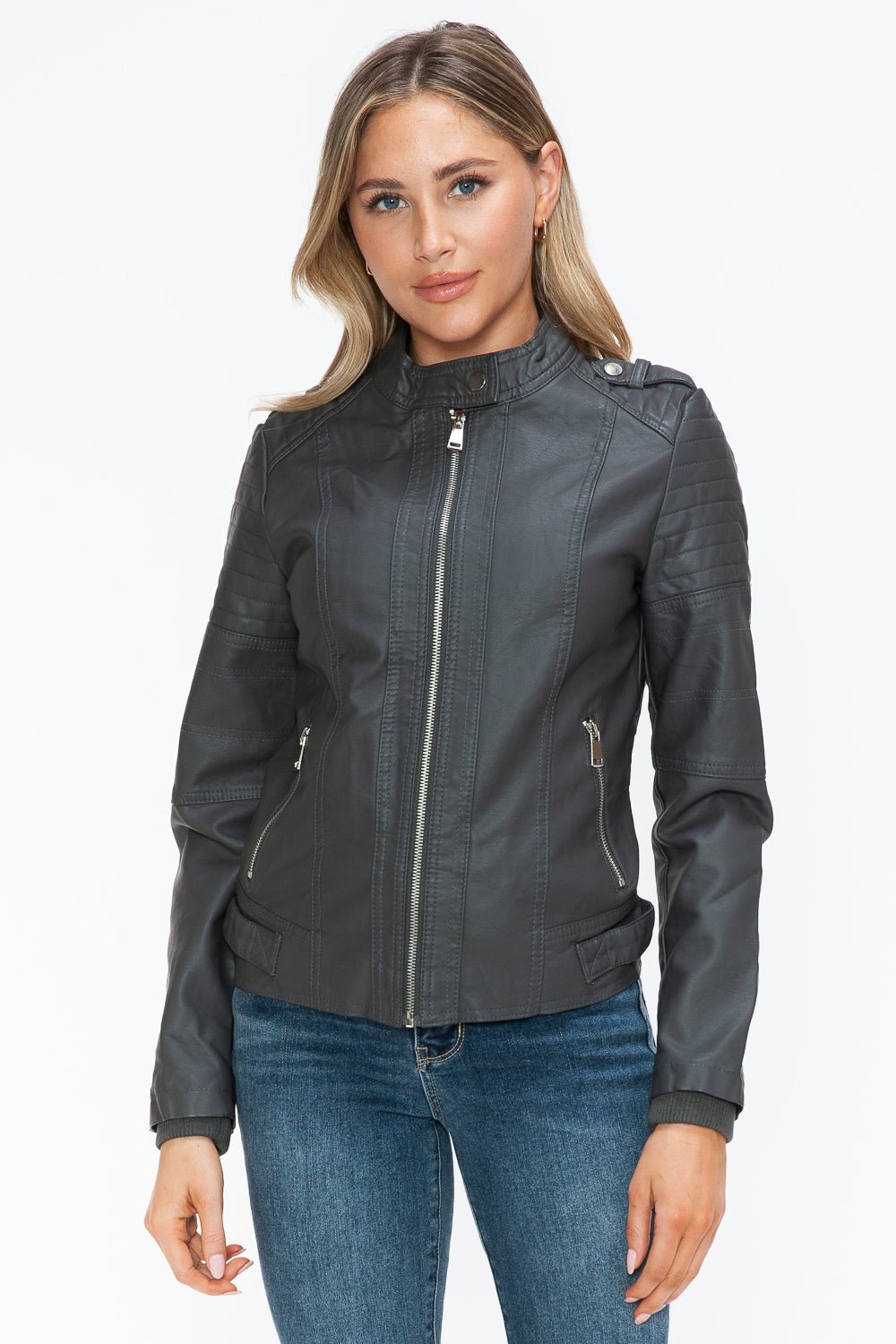 SNOBBISH - Vegan Leather Biker Jacket in Charcoal