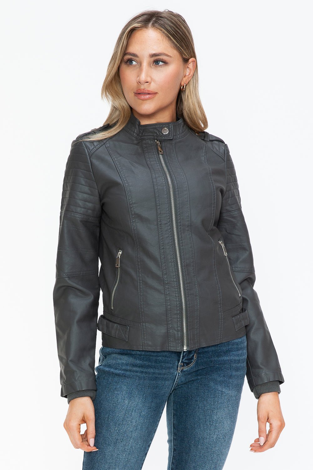 SNOBBISH - Vegan Leather Biker Jacket in Charcoal