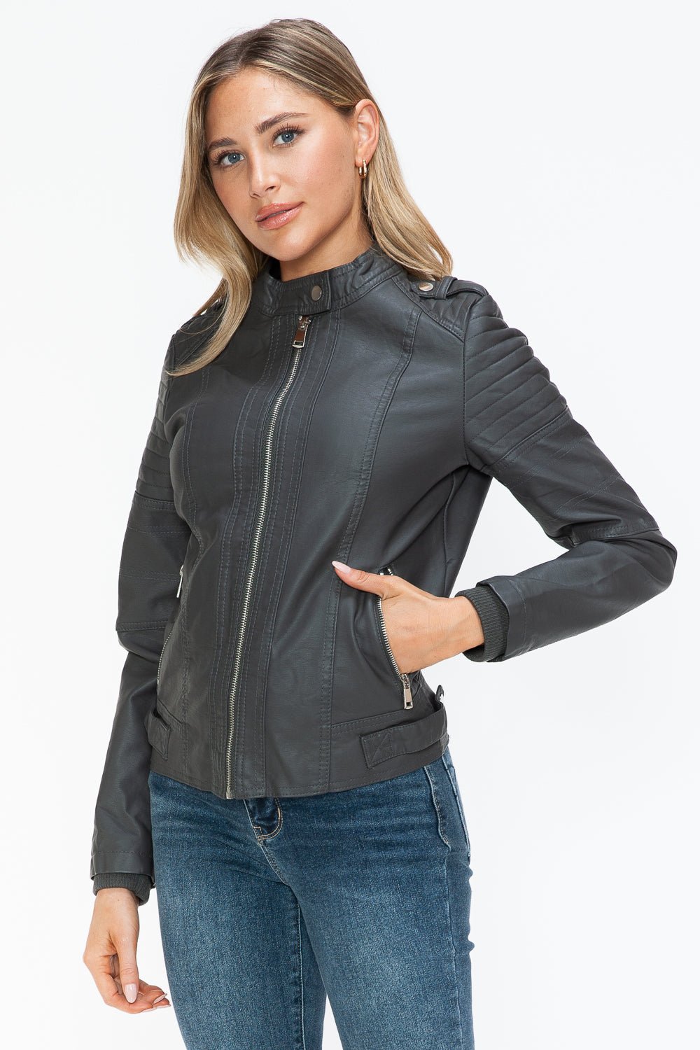 SNOBBISH - Vegan Leather Biker Jacket in Charcoal