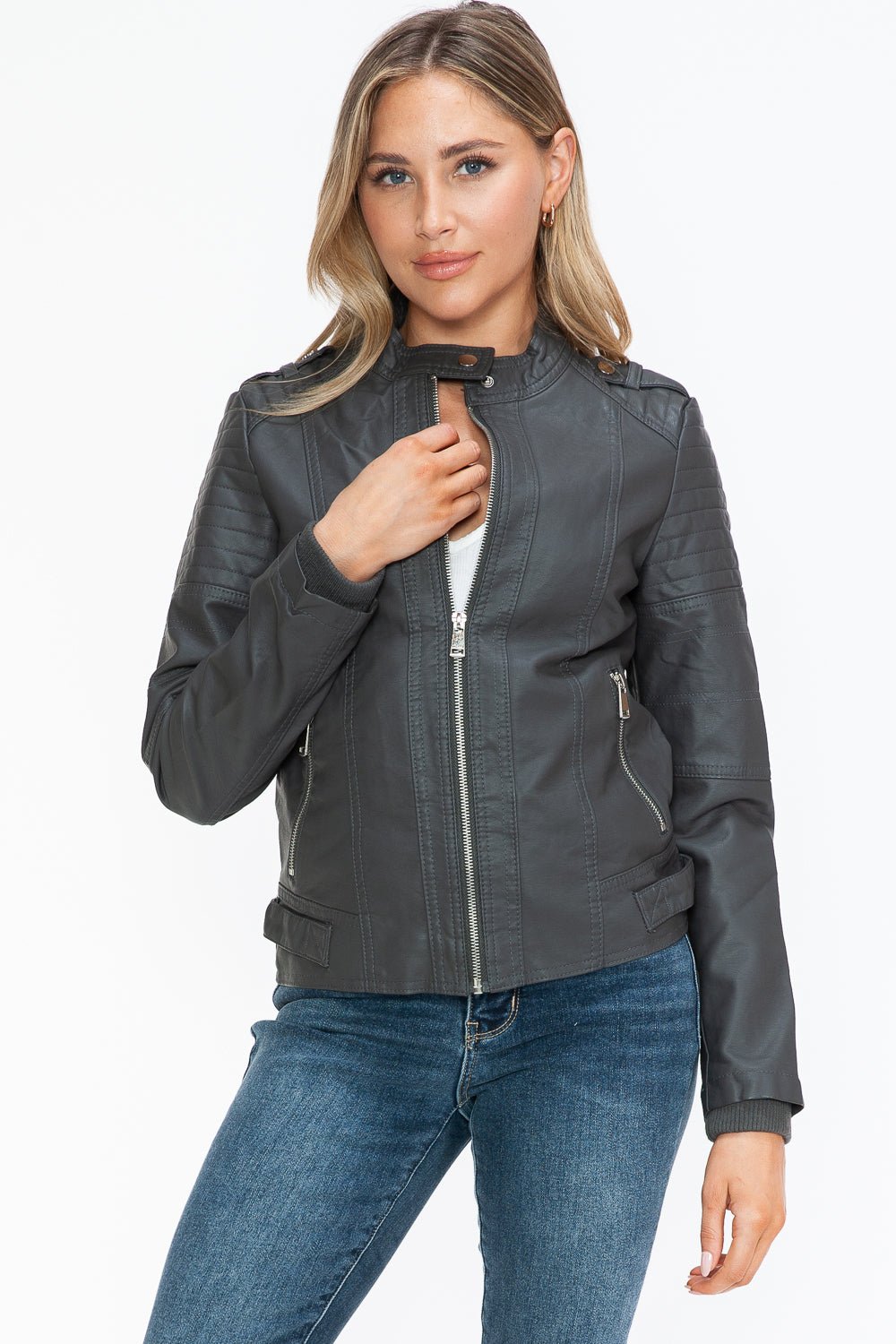 SNOBBISH - Vegan Leather Biker Jacket in Charcoal