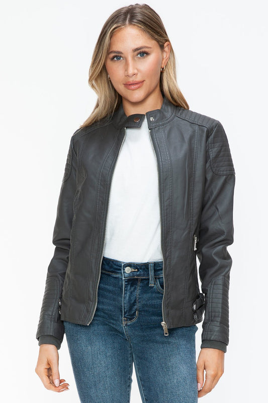 SNOBBISH - Vegan Leather Biker Jacket in Charcoal