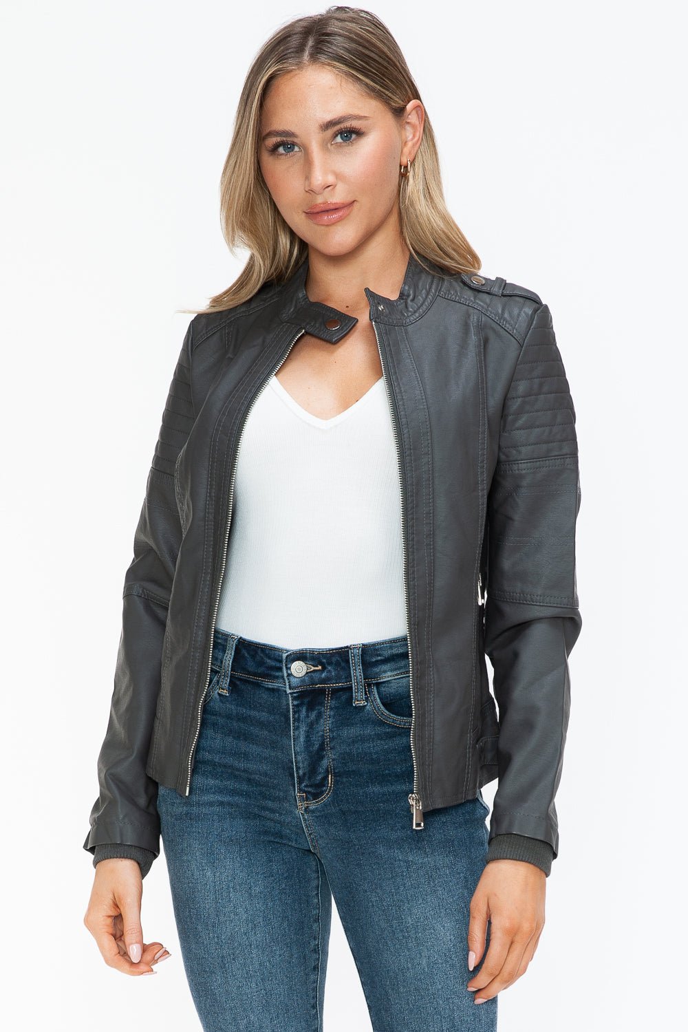 SNOBBISH - Vegan Leather Biker Jacket in Charcoal