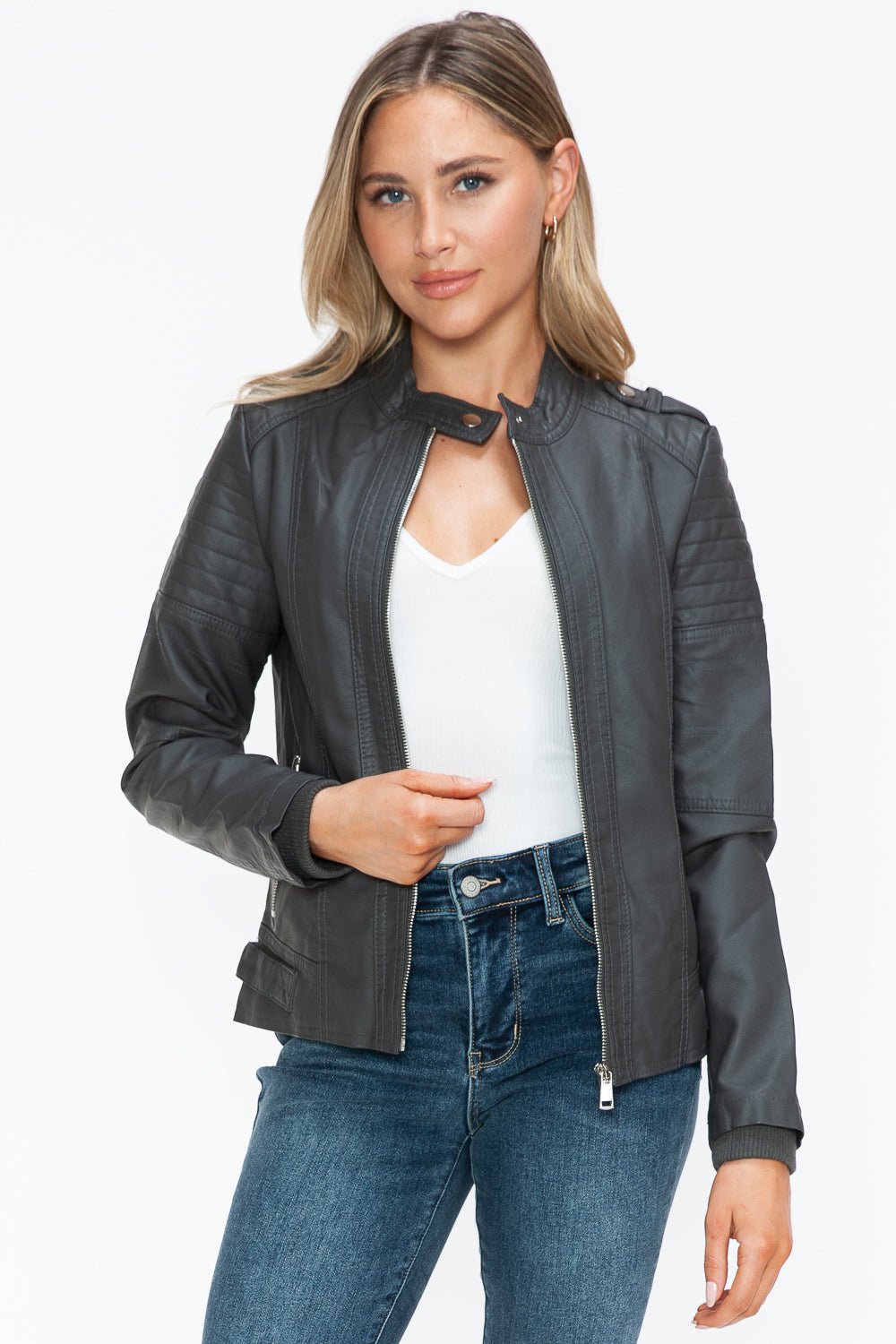 SNOBBISH - Vegan Leather Biker Jacket in Charcoal