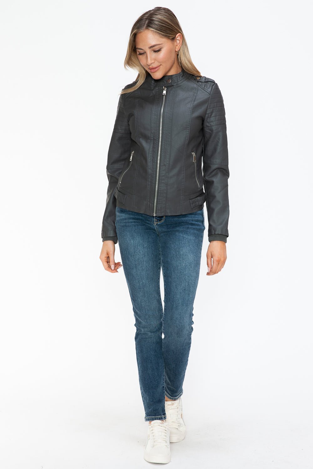 SNOBBISH - Vegan Leather Biker Jacket in Charcoal