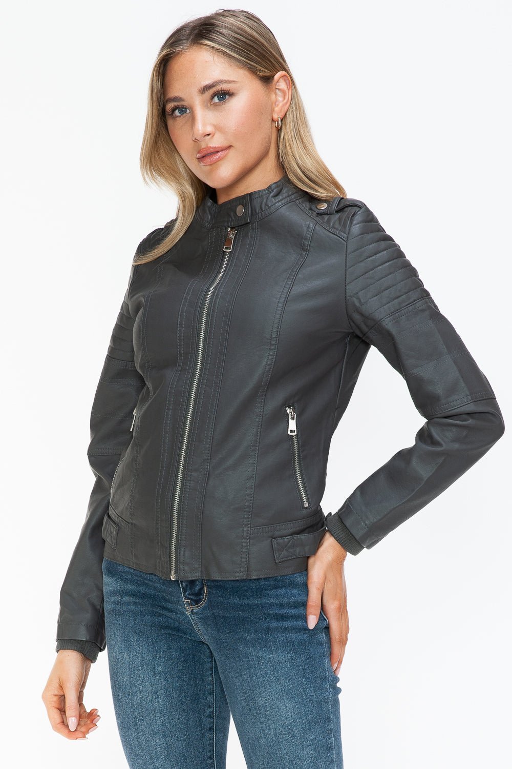 SNOBBISH - Vegan Leather Biker Jacket in Charcoal