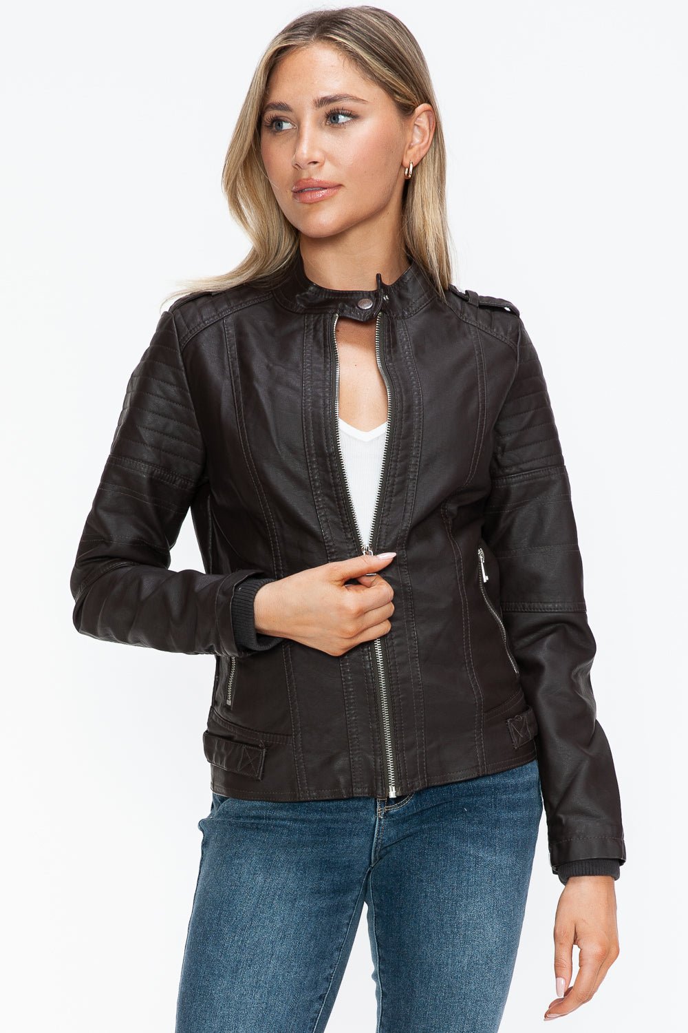 SNOBBISH - Vegan Leather Biker Jacket in Chocolate