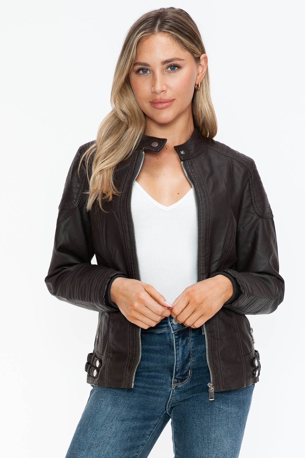 SNOBBISH - Vegan Leather Biker Jacket in Chocolate