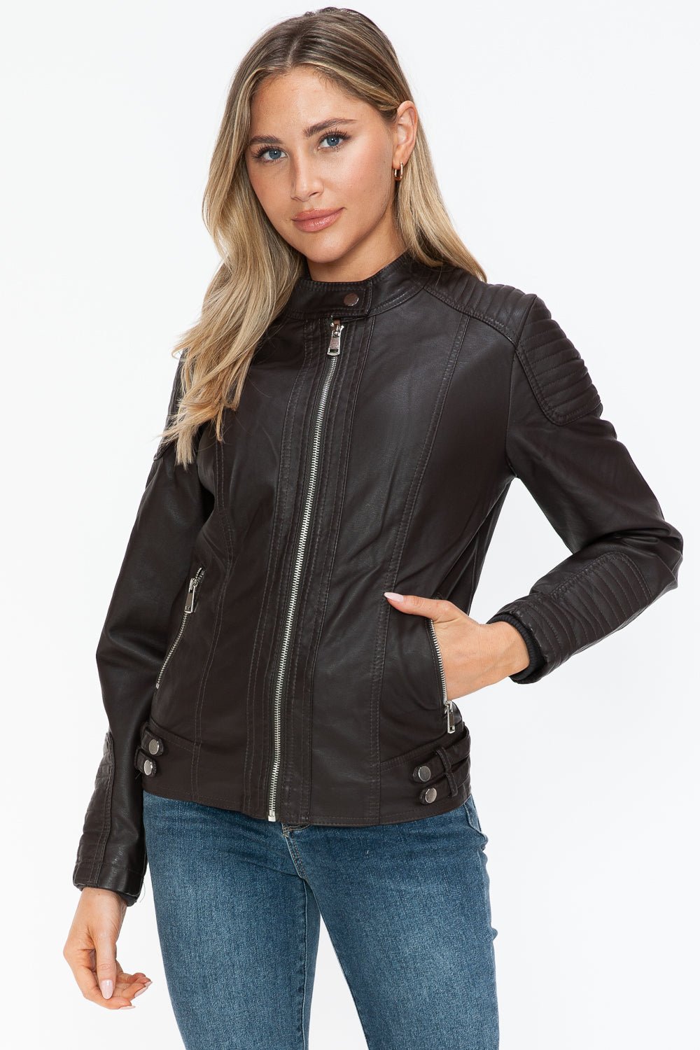 SNOBBISH - Vegan Leather Biker Jacket in Chocolate