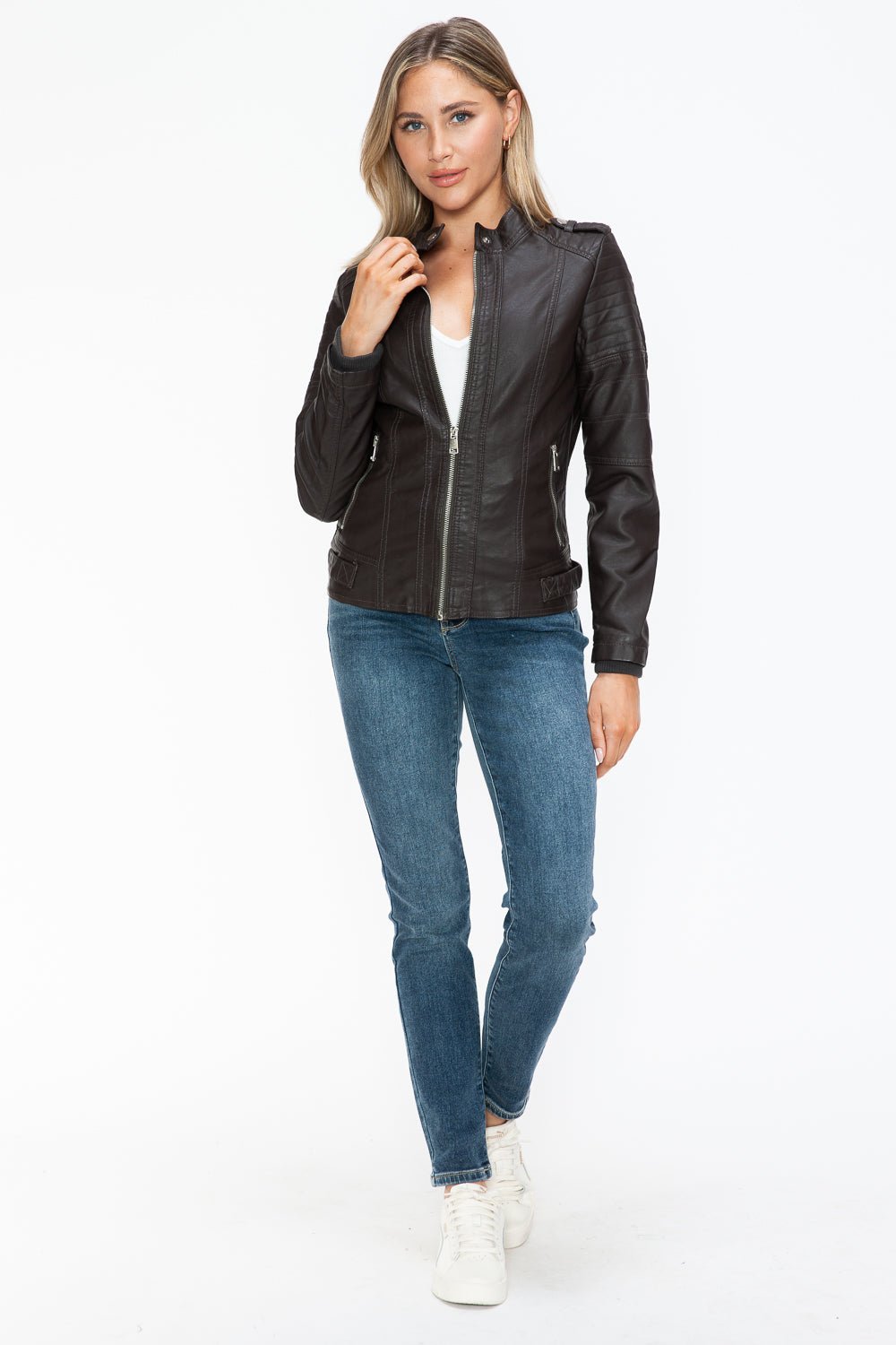 SNOBBISH - Vegan Leather Biker Jacket in Chocolate