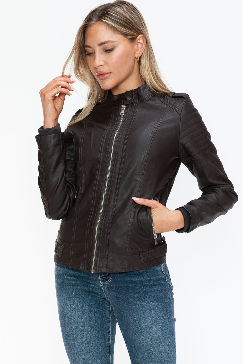 SNOBBISH - Vegan Leather Biker Jacket in Chocolate