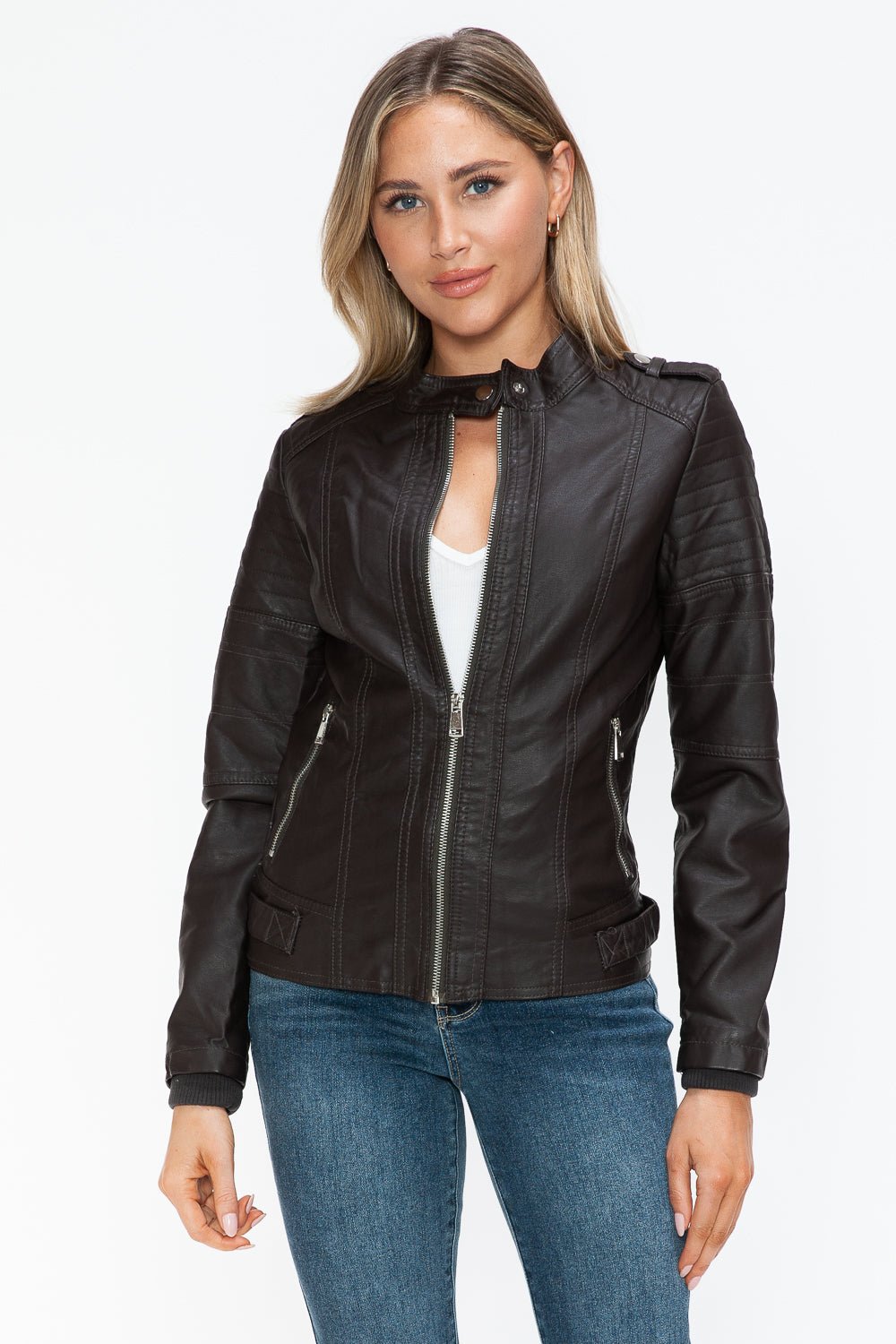 SNOBBISH - Vegan Leather Biker Jacket in Chocolate