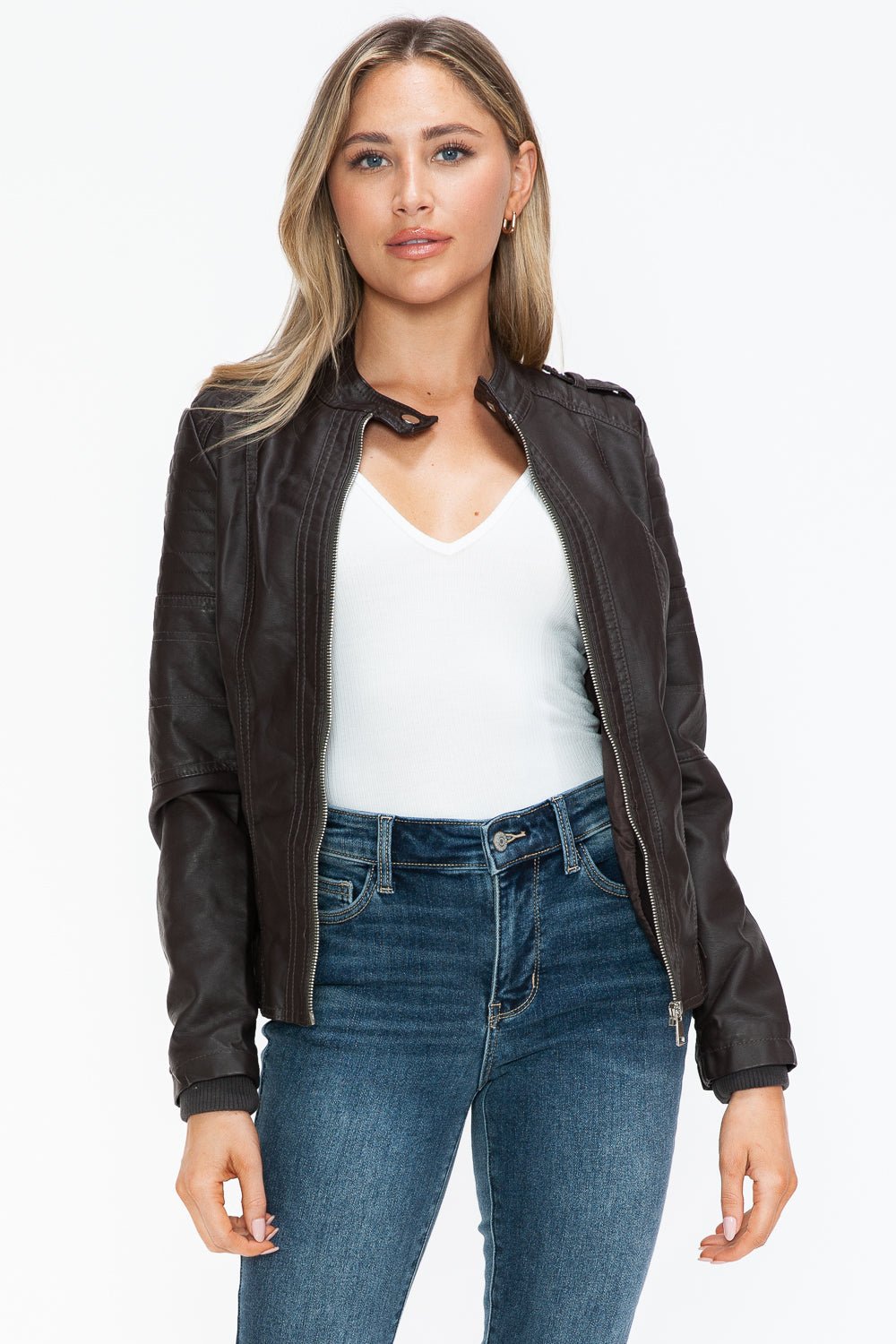 SNOBBISH - Vegan Leather Biker Jacket in Chocolate