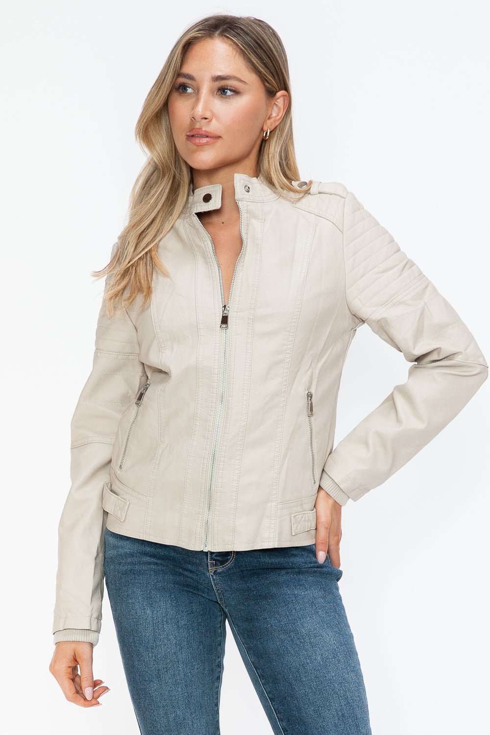 SNOBBISH - Vegan Leather Biker Jacket in Sand