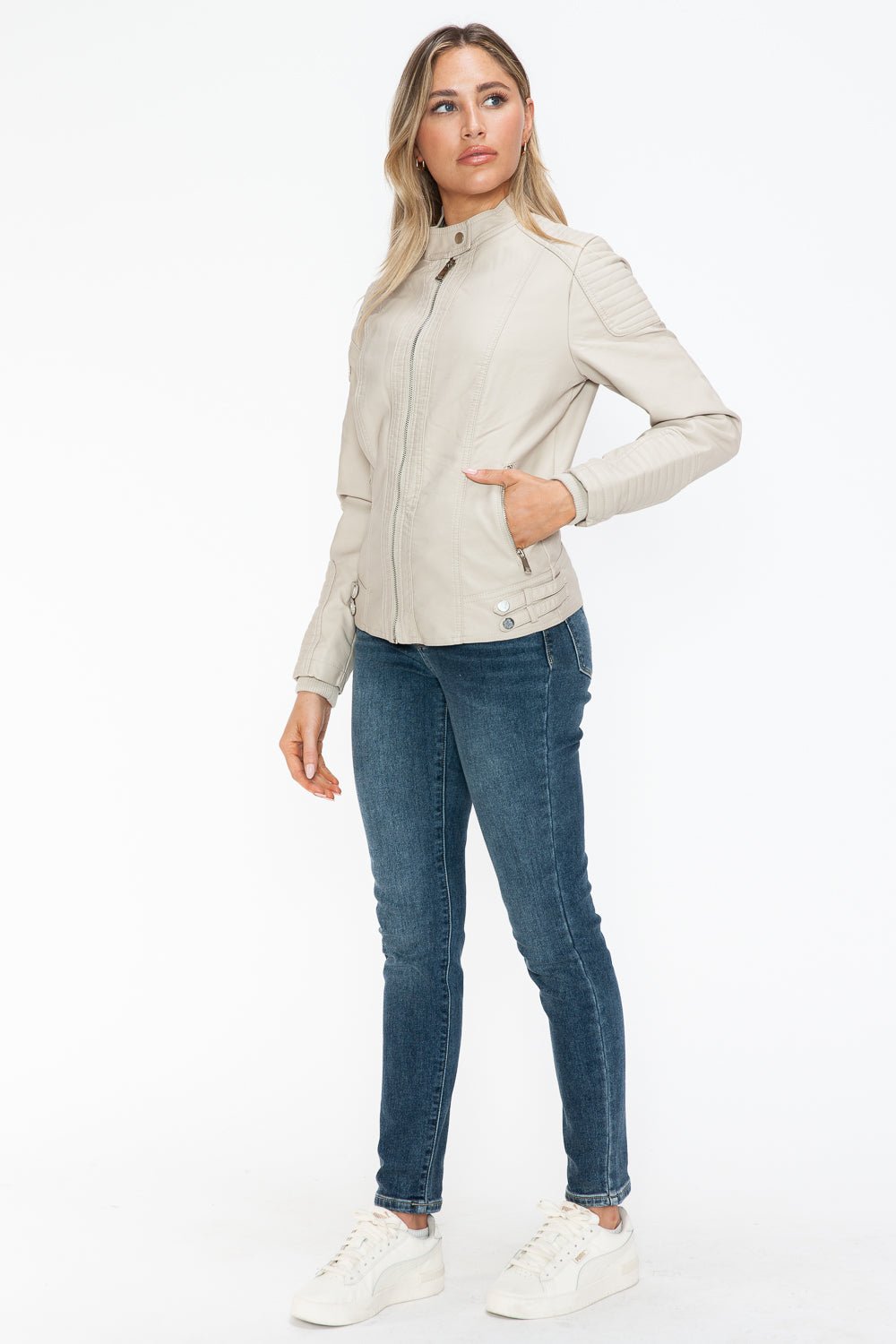 SNOBBISH - Vegan Leather Biker Jacket in Sand