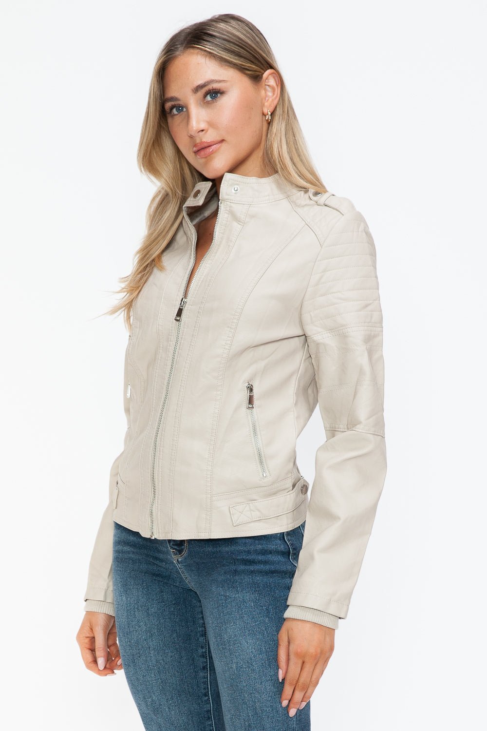 SNOBBISH - Vegan Leather Biker Jacket in Sand