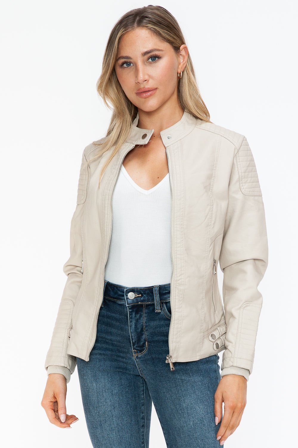 SNOBBISH - Vegan Leather Biker Jacket in Sand